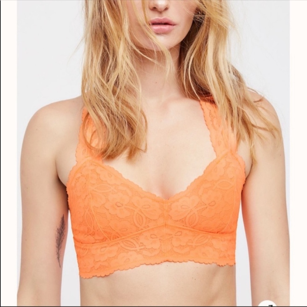 Free People Galloon Lace Bralette Neon Orange XS - Picture 2 of 7